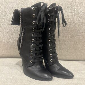 Giuseppe Zanotti Black Lace-Up Boots with Silver Accents